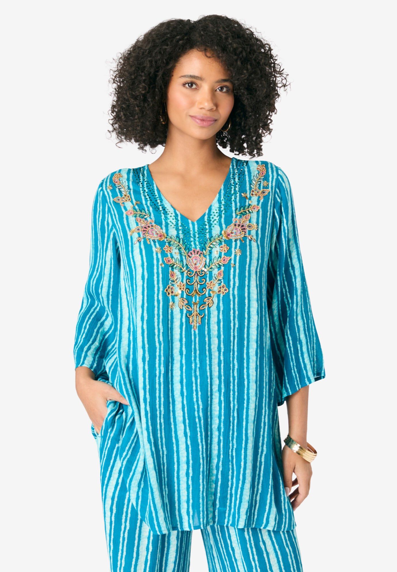 CRINKLE TUNIC WITH BEADS