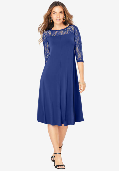 Ultrasmooth® Fabric Illusion Lace Swing Dress, ULTRA BLUE, hi-res image number null