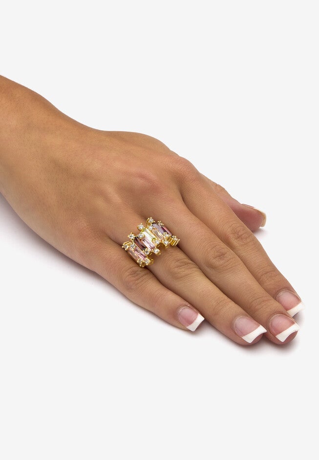 7.44 Tcw Emerald-Cut Multicolor Cubic Zirconia Yellow Gold-Plated Ring, , alternate image number null