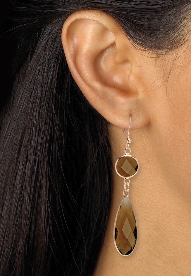 Smoky Crystal Goldtone Drop Necklace And Crystal Earrings, 2-Piece Set, , alternate image number 3