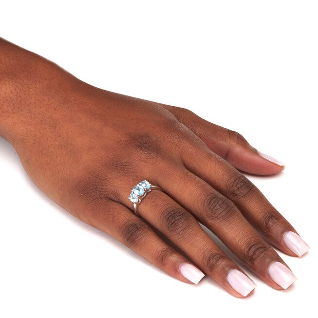 2.24 TCW Oval Cut Genuine Blue Topaz Sterling Silver 3-Stone Ring, BLUE, alternate image number 2