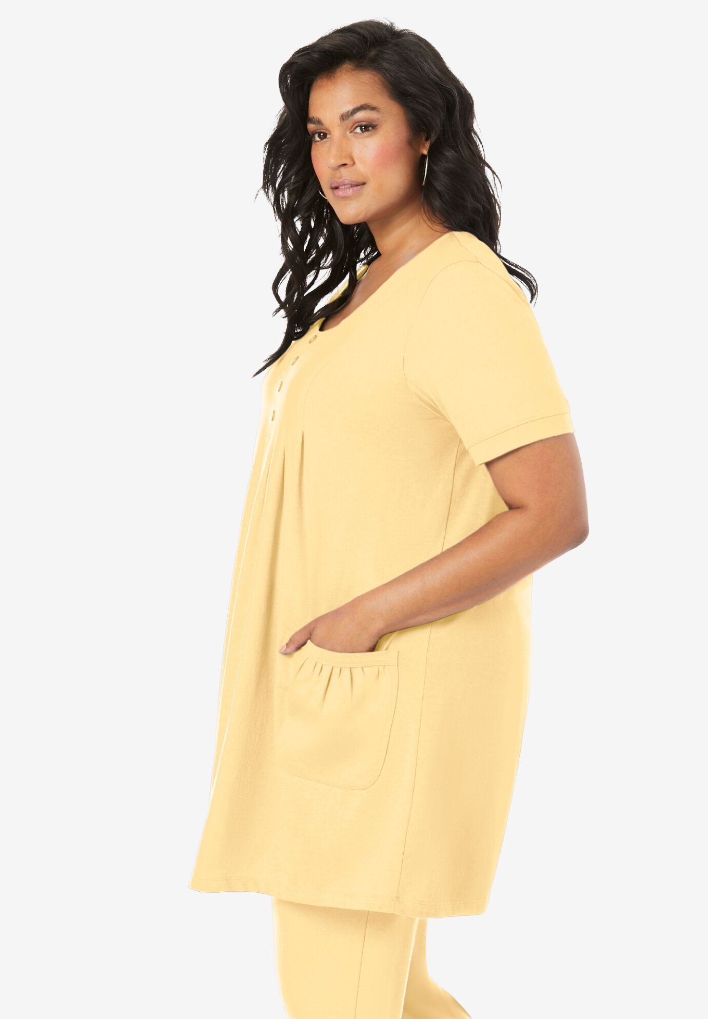 Plus Size Two Pocket Soft Knit Swing Tunic, BANANA, alternate image number 3