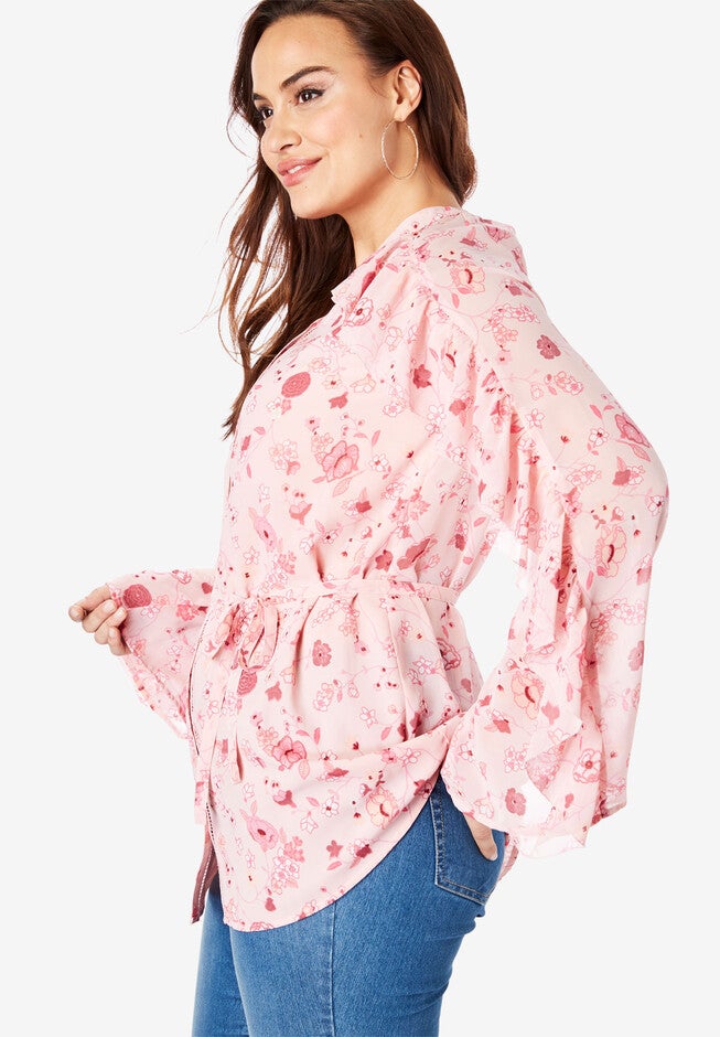 Ruffle-Sleeve Tunic with Tie Waist, , alternate image number 2