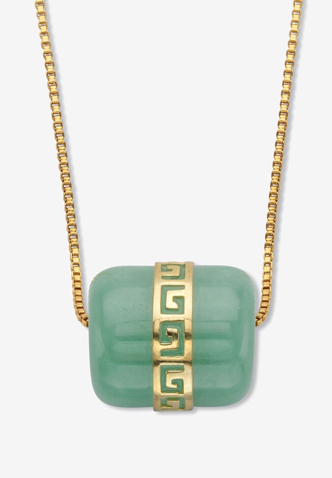 Genuine Green Jade Greek Key Pendant Necklace 14K Gold-Plated .925 18 inches Length, JADE, hi-res image number 0