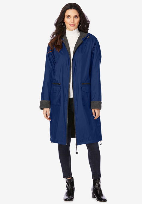 Long Hooded Jacket With Fleece Lining, EVENING BLUE, hi-res image number null