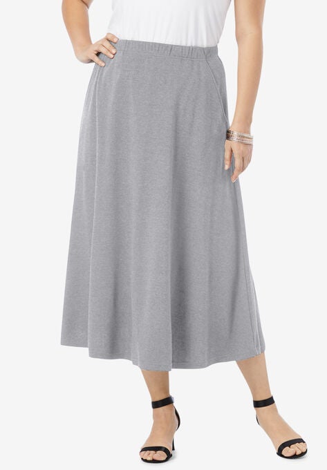 Soft Knit Midi Skirt, MEDIUM HEATHER GREY, hi-res image number null