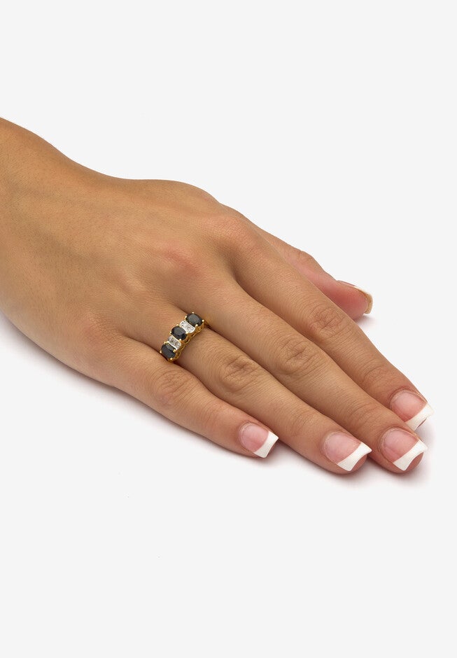 1.86 Tcw Oval-Cut Genuine Blue Sapphire Gold-Plated Sterling Silver Ring, , alternate image number null