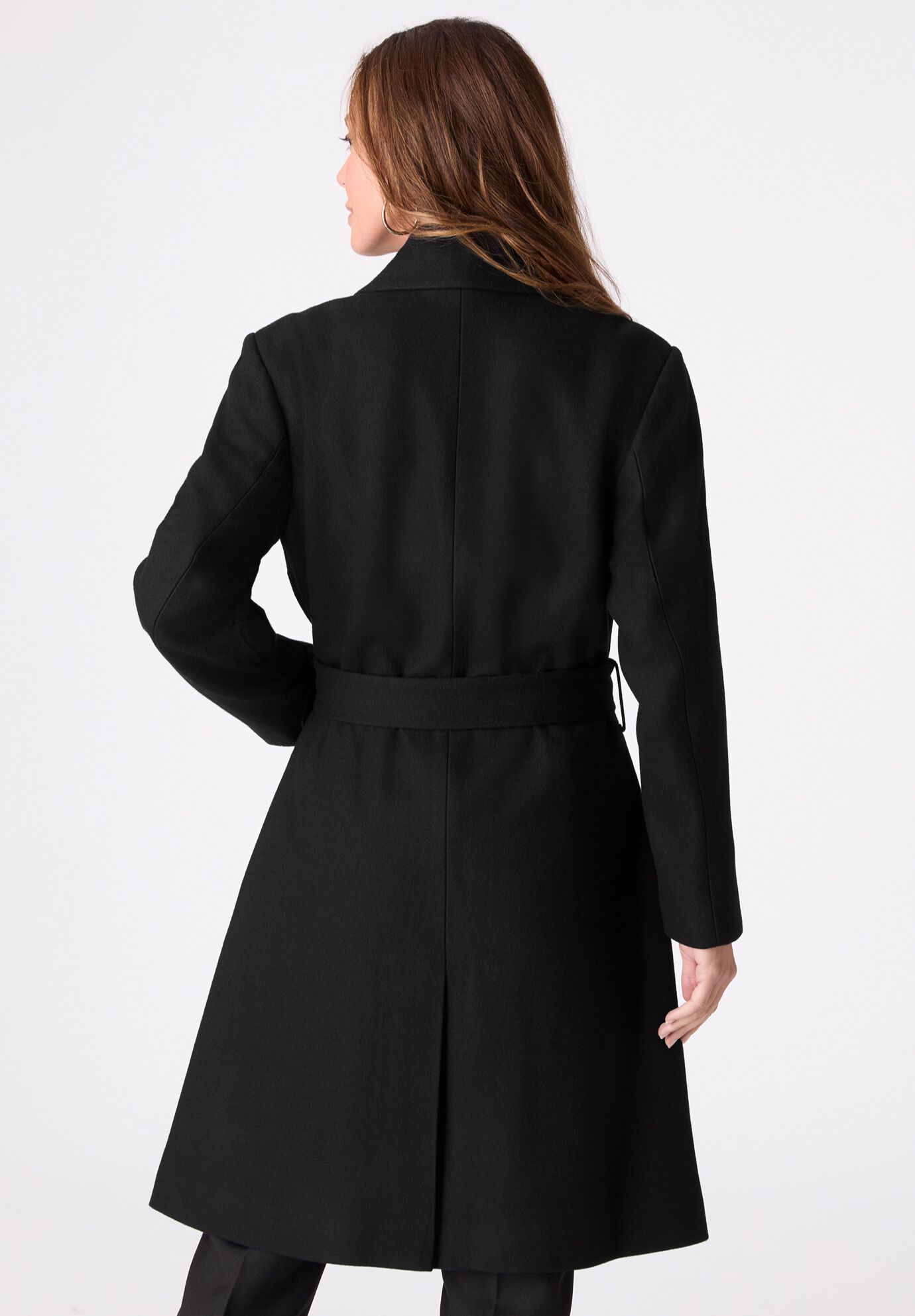 Plus Size A-Line Belted Wool Blend Coat, BLACK, alternate image number 2