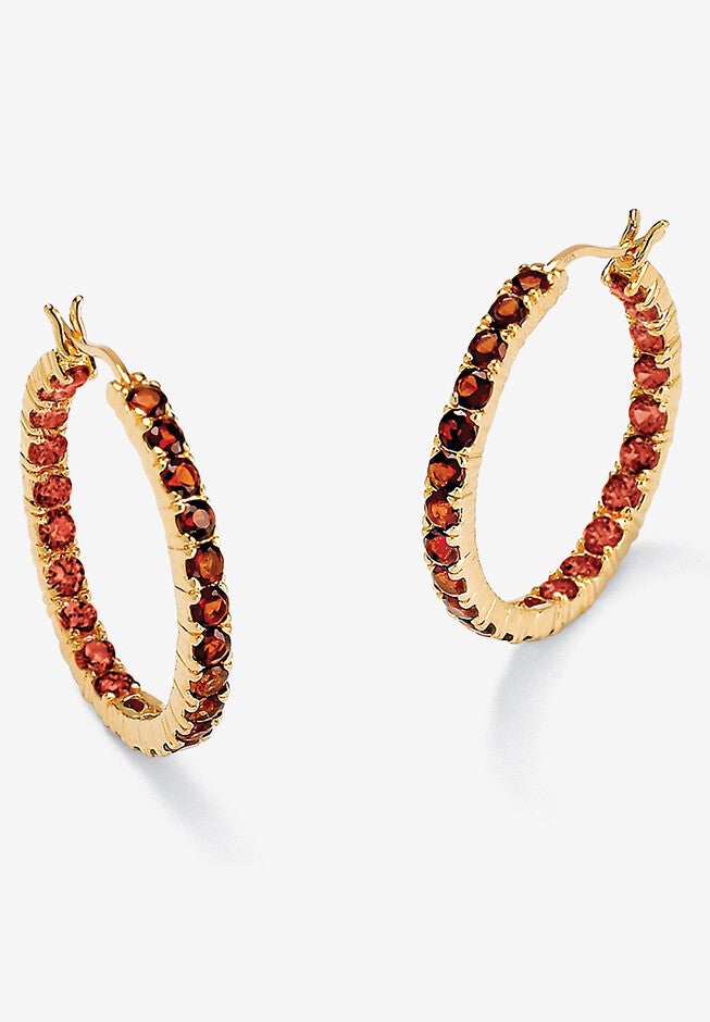Gold Over Sterling Silver Hoop Earrings (30Mm) Garnet (6 1/4 Cttw) Jewelry, GARNET, hi-res image number 0