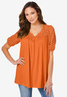 Lace Notch-Neck Tunic, VIVID ORANGE, hi-res image number null