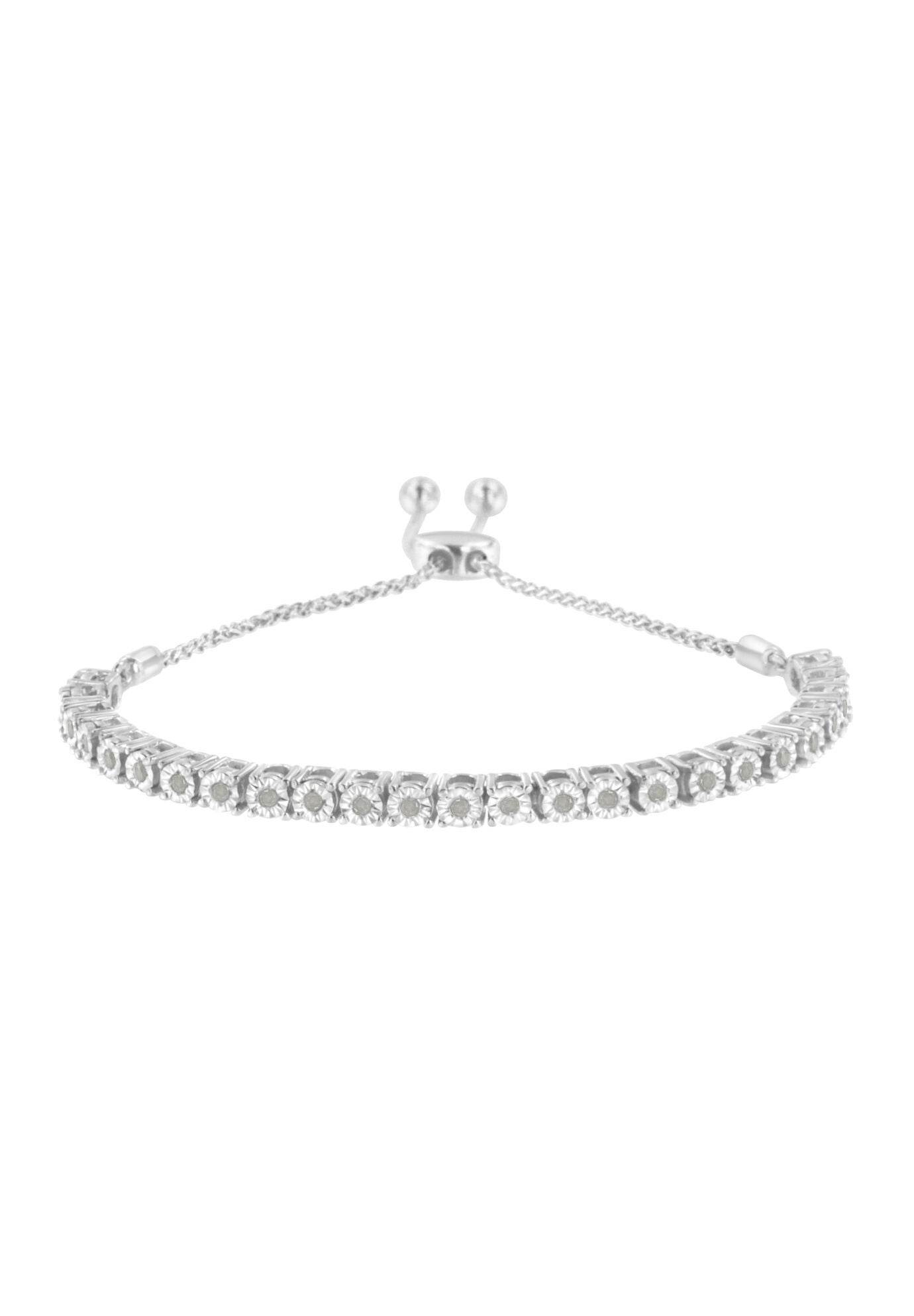 Sterling Silver Miracleset Diamond Adjustable Bolo Tennis Bracelet, WHITE, hi-res image number 0