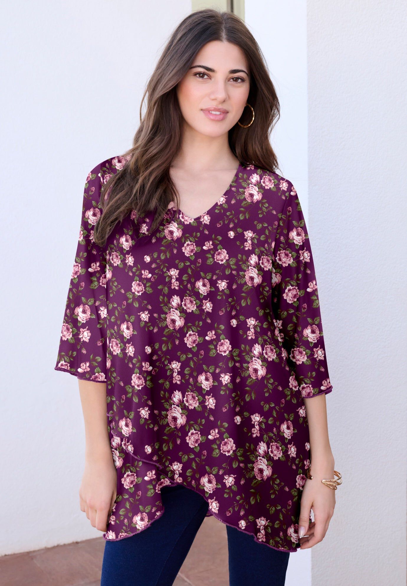 Mesh Tulip Hem Tunic, BERRY ROSE PRINT, hi-res image number 0