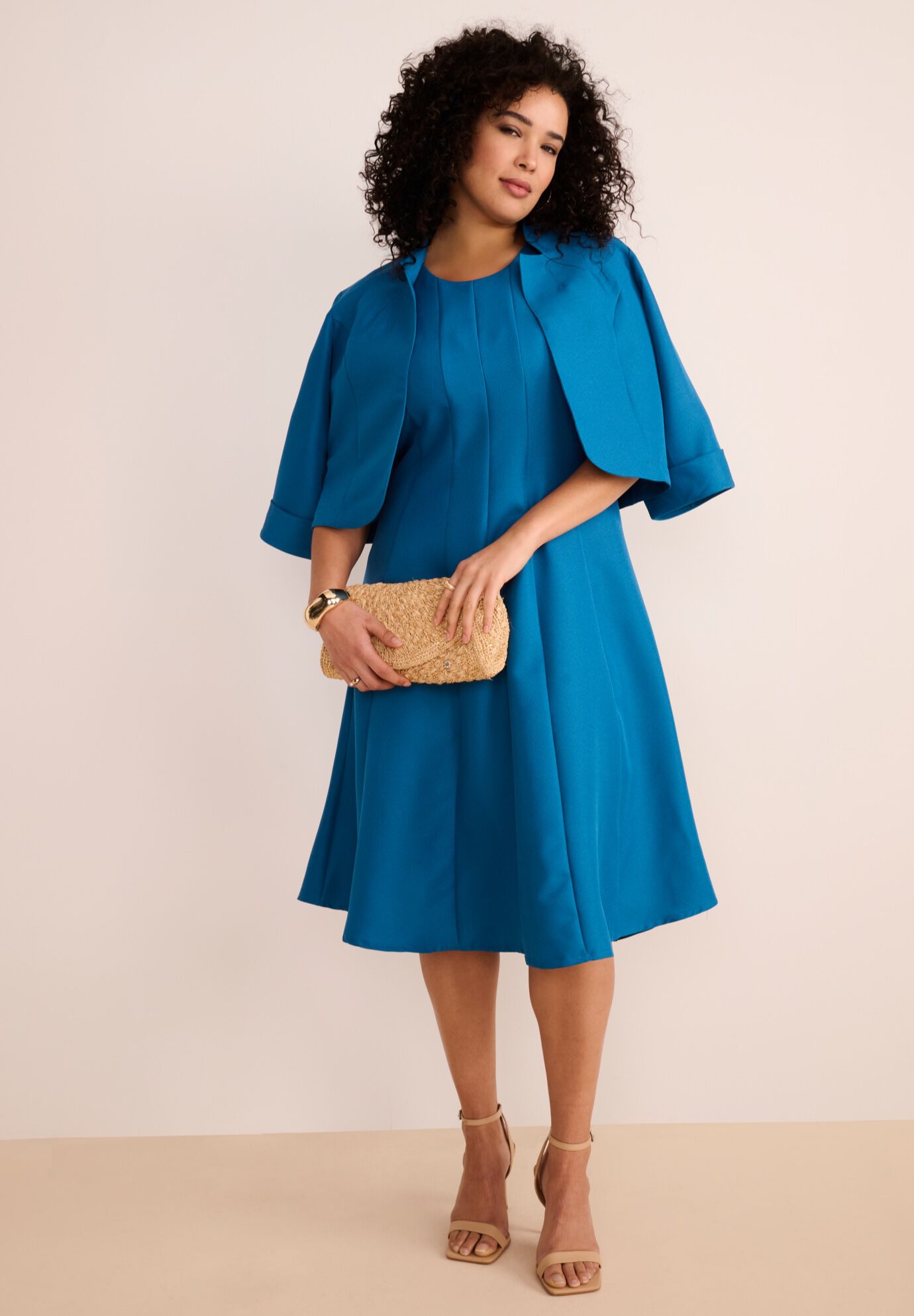 Plus Size Elbow Sleeve Fit-and-Flare Dress with Bolero Jacket &ndash; 2-Piece Suit, , alternate image number 4