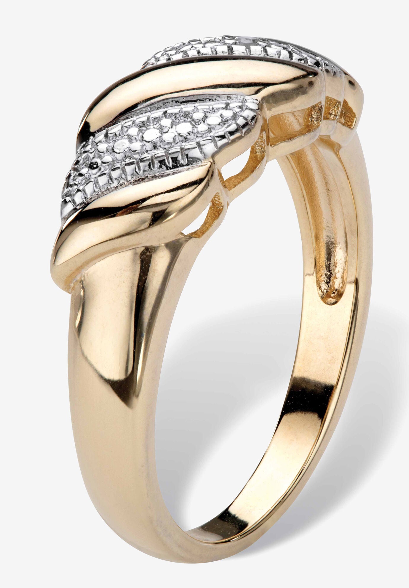 Yellow Gold-Plated Genuine Diamond Accent Banded S Link Ring, , on-hover image number 1