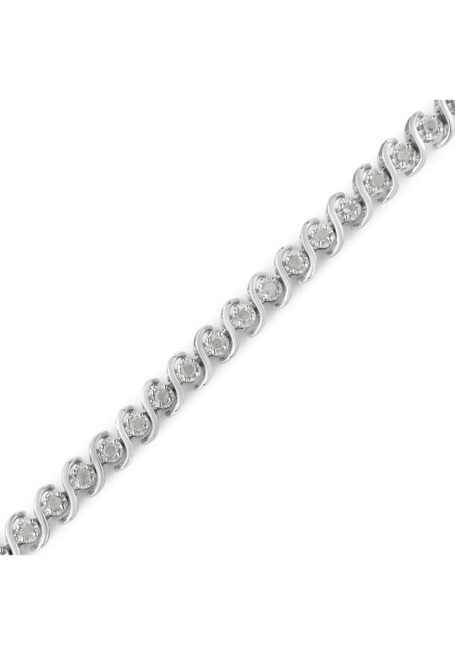 Sterling Silver Round Miracleset Diamond Tennis Bracelet, , on-hover image number null