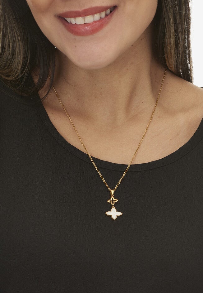 Genuine Mother Of Pearl Gold Ion-Plated Stainless Steel Clover Jewelry Set, , alternate image number 2