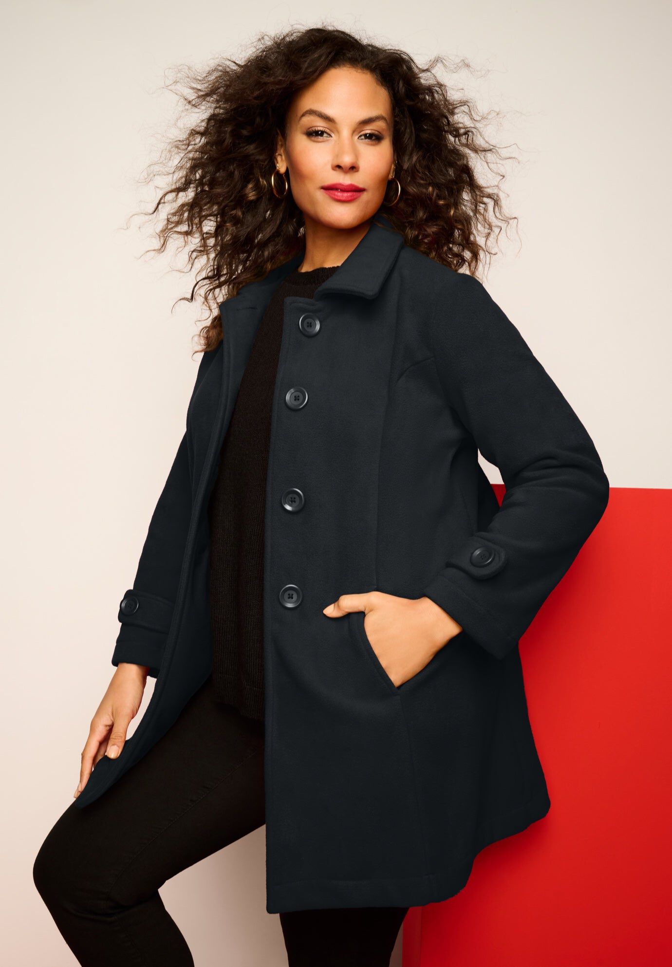 Plus Size Button Up Fleece Jacket