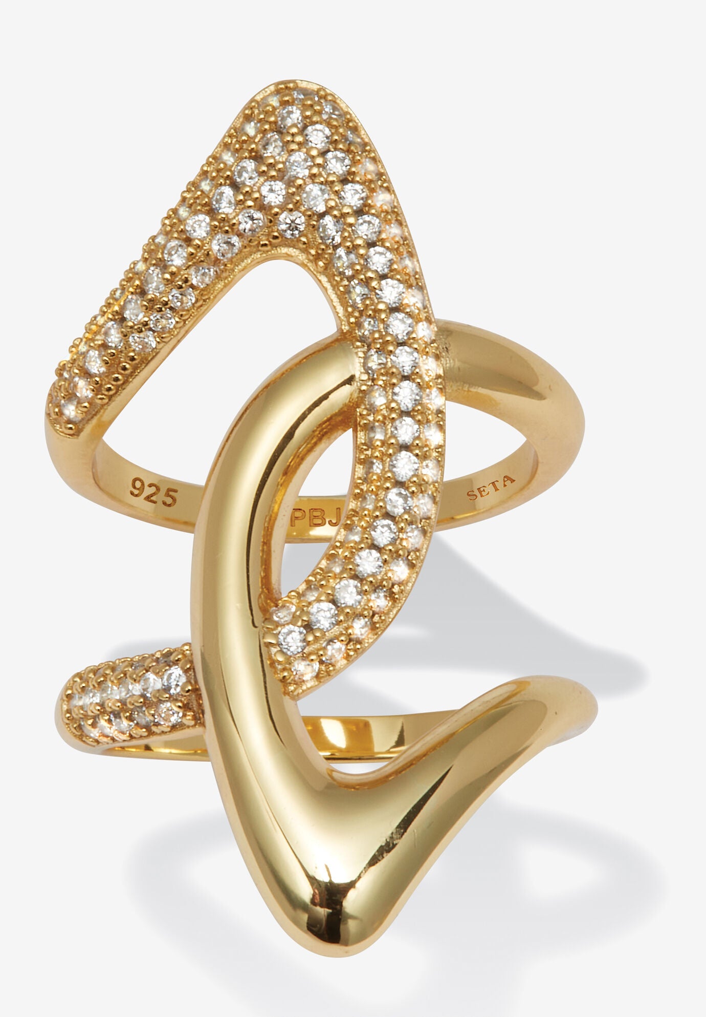 0.75 Tcw Round Cut Cubic Zirconia Gold-Plated Sterling Silver Sculptural Ring, WHITE, hi-res image number 0