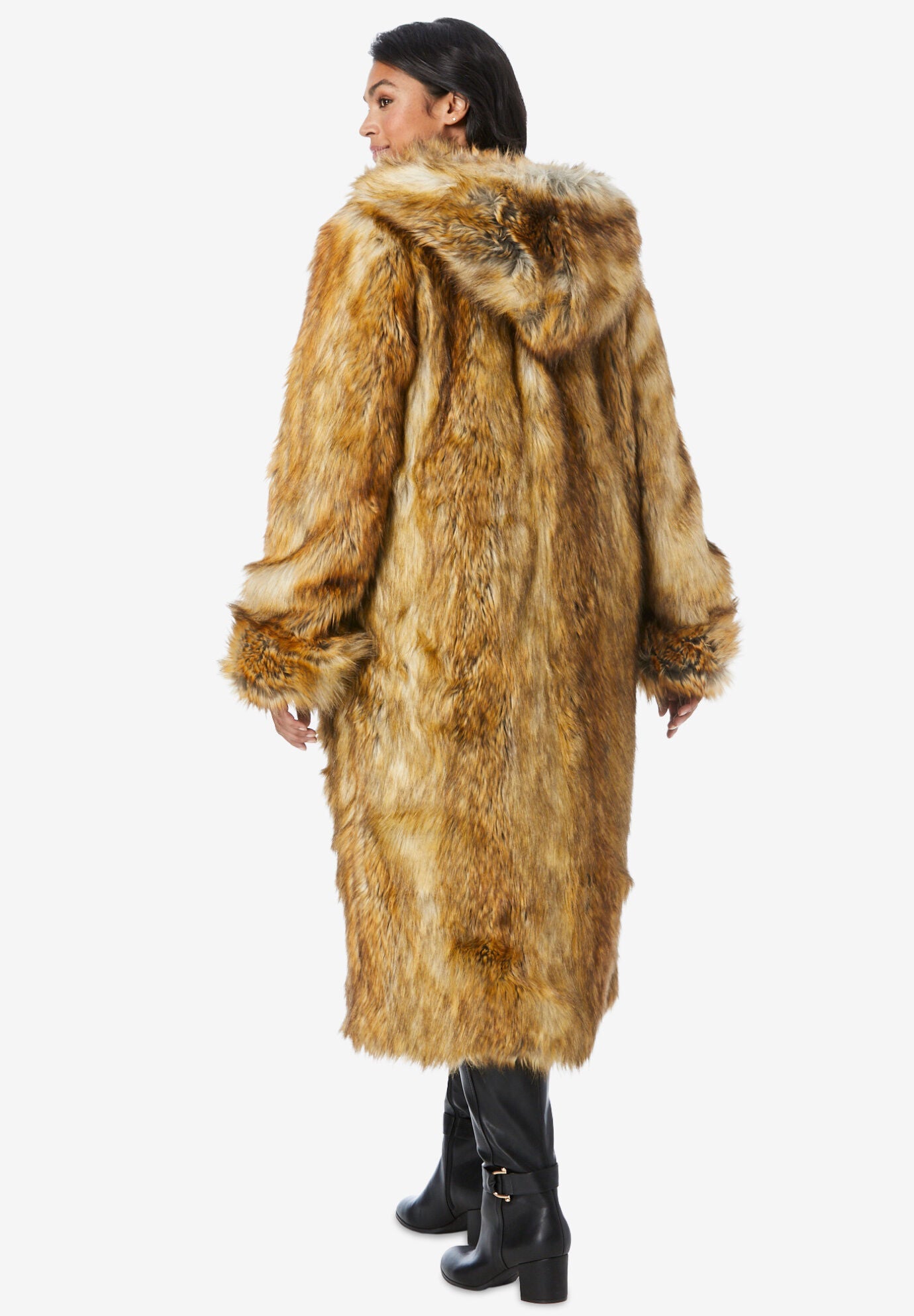Full Length Faux-Fur Coat with Hood