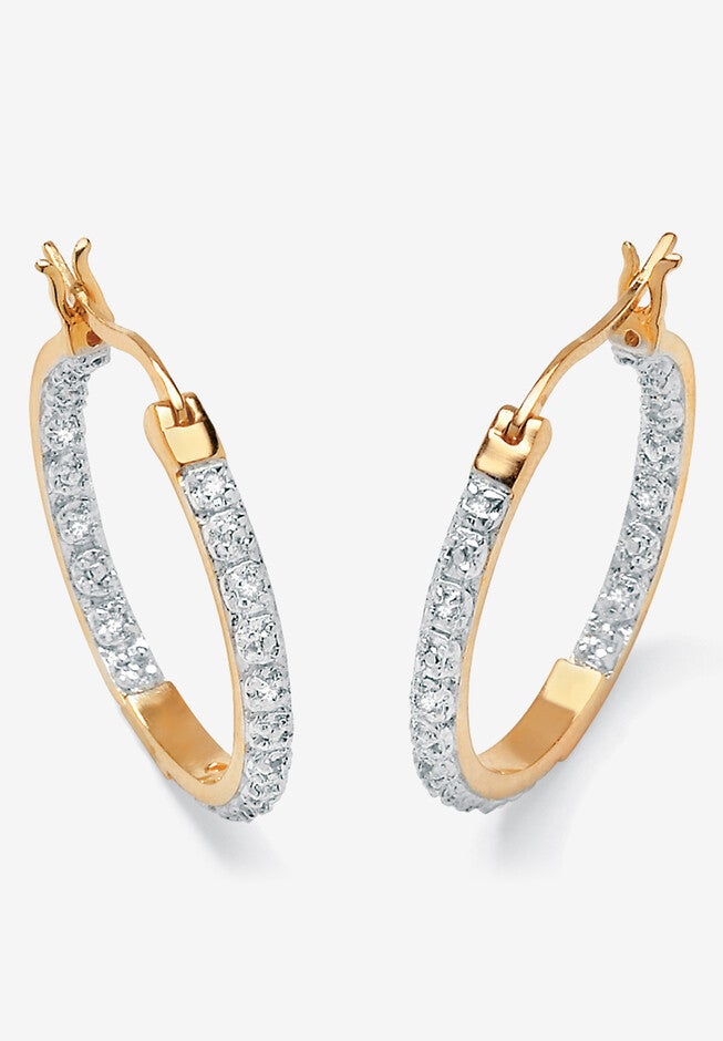 1/10 Cttw. Round Diamond Accented Hoop Earrings 14K Gold Over Sterling Silver Jewelry, DIAMOND, hi-res image number null