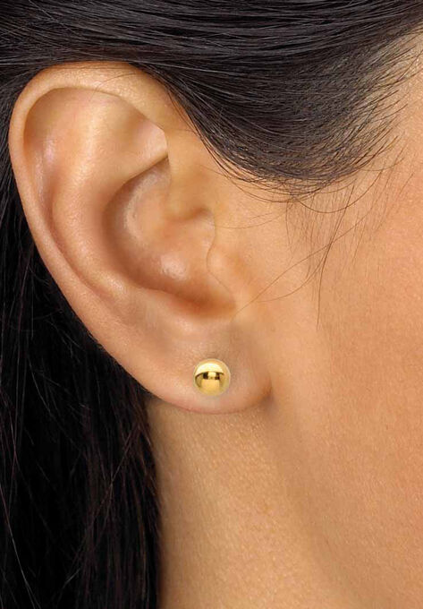 Goldtone Polished Bangle Earring and Ball Stud Earring Set 7.5", , alternate image number null