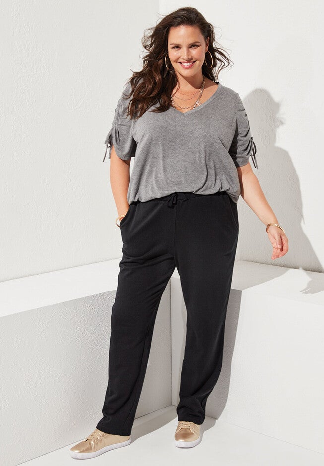 Straight-Leg French Terry Pant with Drawstring, , alternate image number 3
