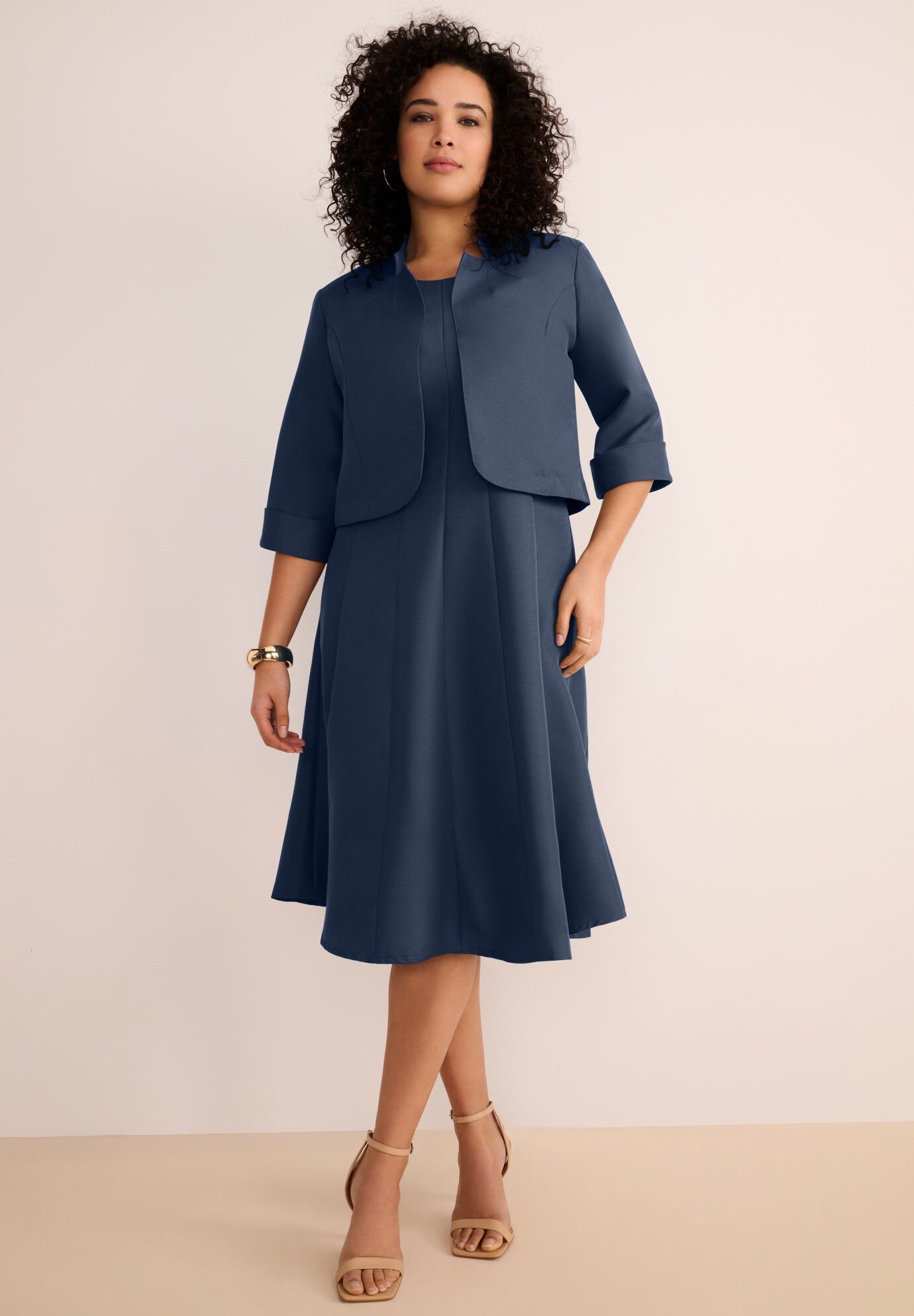 Plus Size Elbow Sleeve Fit-and-Flare Dress with Bolero Jacket – 2-Piece ...