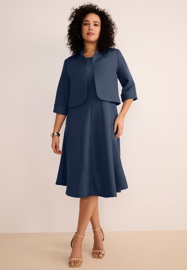 Onestopplus Size Chart Plus Size Elbow Sleeve Fit-and-Flare Dress with Bolero Jacket – 2-Piece ...