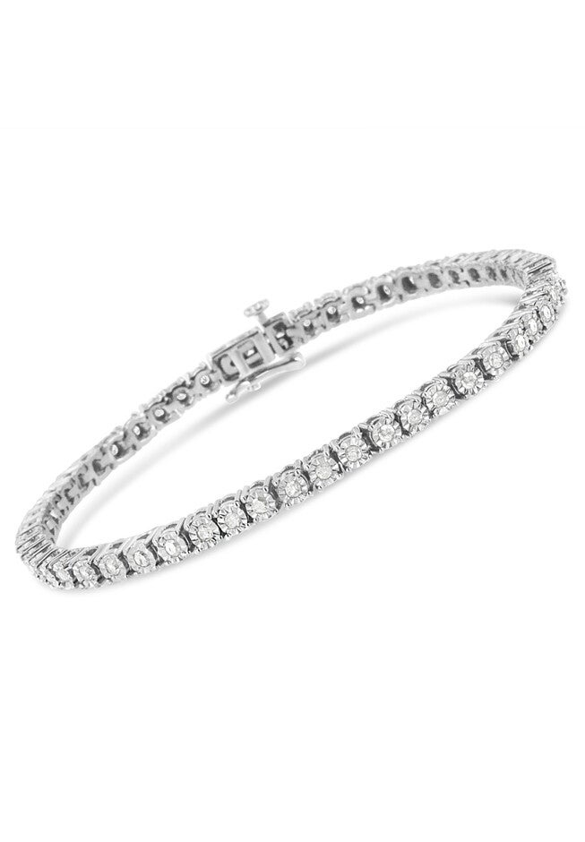 Sterling Silver Miracleset Diamond Round Faceted Bezel Tennis Bracelet 7 inches, , on-hover image number 1