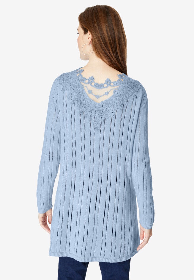 Lace Trim Pointelle Sweater, , on-hover image number 1