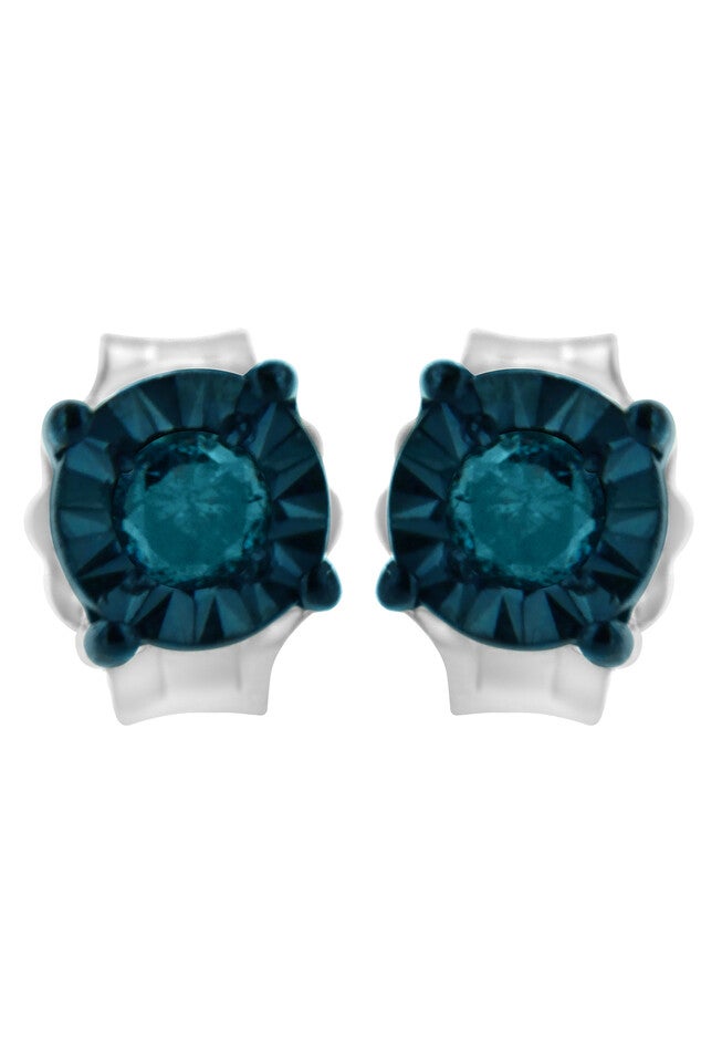 Silver 1/10 Cttw Blue Diamond Miracle-Set Stud Earrings, , alternate image number 3