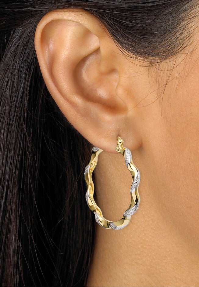 Diamond Accent Yellow Gold-Plated Twisted Hoop Earrings (39Mm), , alternate image number 2