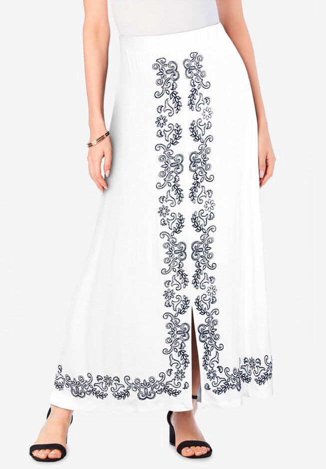 Embroidered Maxi Skirt, WHITE SCROLL EMBELLISHMENT, hi-res image number 0