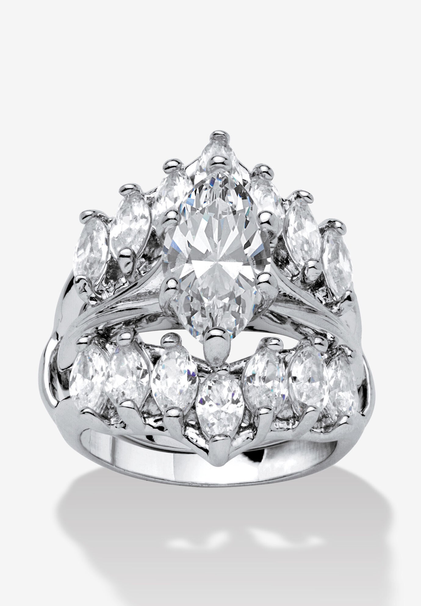 5.98 Tcw Marquise-Cut Cubic Zirconia Jacket Bridal Set In Silvertone, SILVER, hi-res image number 0