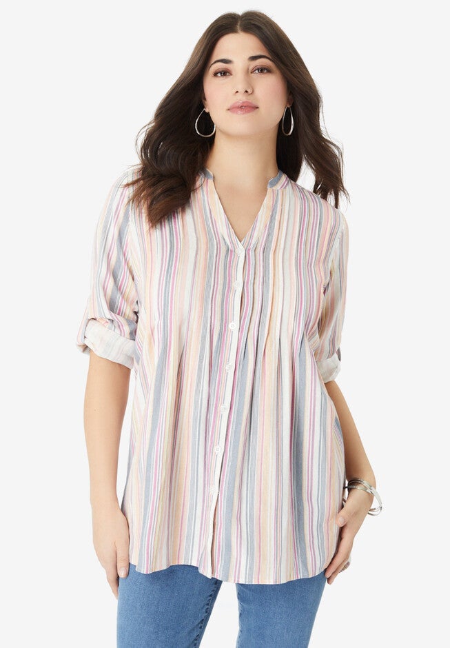 Pleated Stripe Big Shirt, MULTI WASHED STRIPE, hi-res image number null