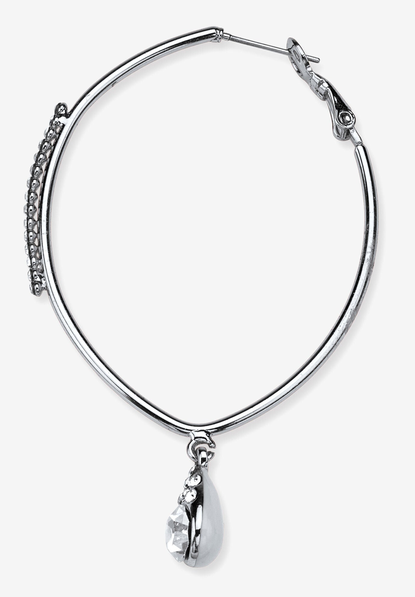 Silvertone Teardrop Hoop Earrings (64Mm) Round Crystal Jewelry, , on-hover image number 1