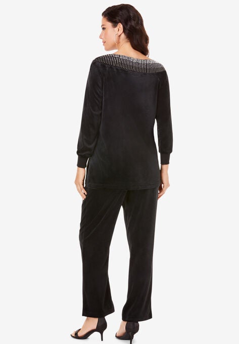 Rhinestone-Detailed Velour Set, , on-hover image number null