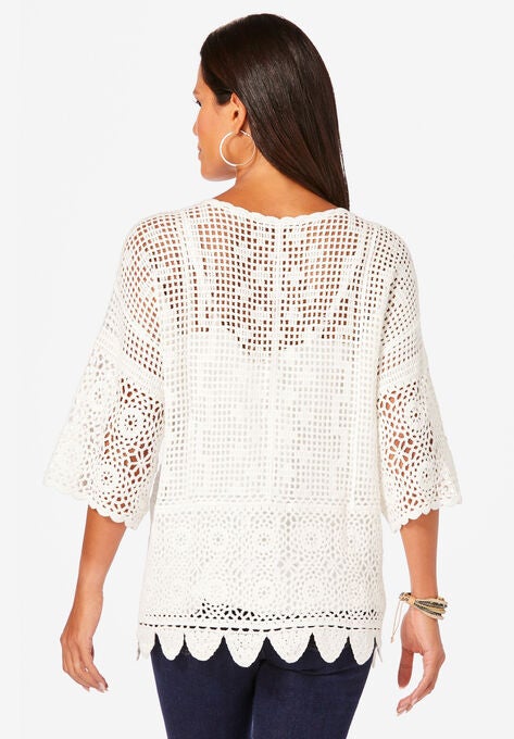 Scallop-Trim Crochet Cardigan, , on-hover image number null