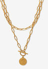 Paperclip Necklace Set Gold Ion-Plated Stainless Steel With Coin Pendant, GOLD, hi-res image number null