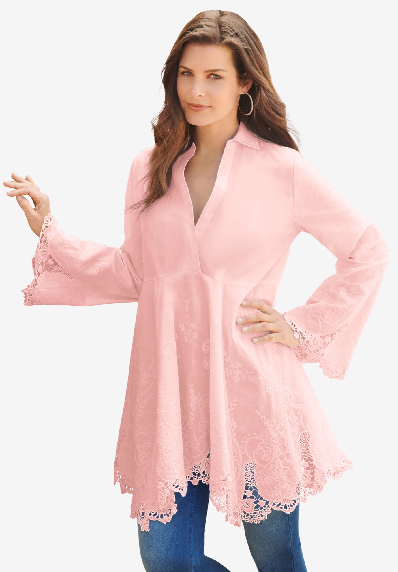 Poplin Embroidered Swing Tunic, SOFT BLUSH, on-hover image number 1