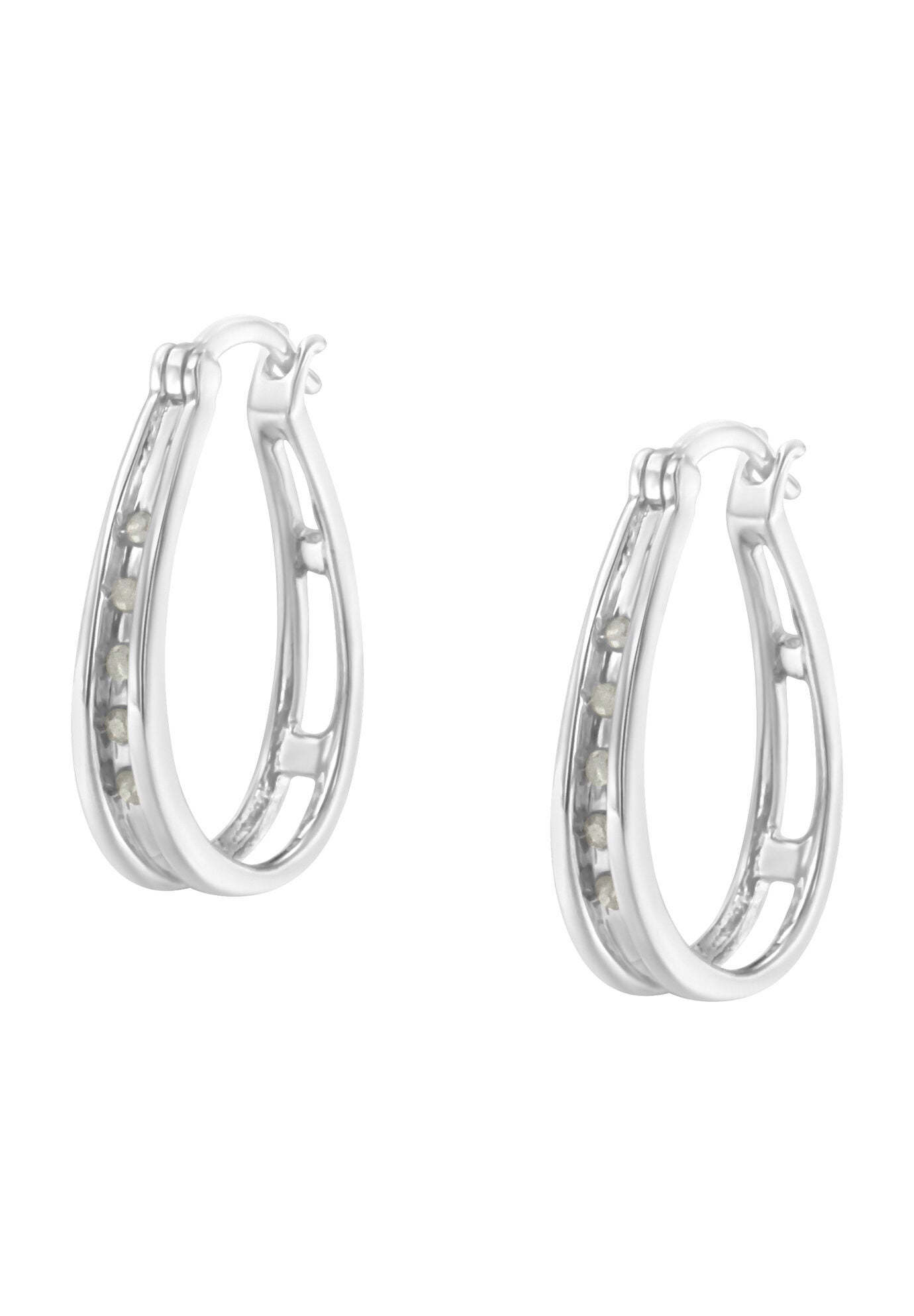 Silver 1/10 Cttw Diamond Hoop Earrings, , alternate image number 3