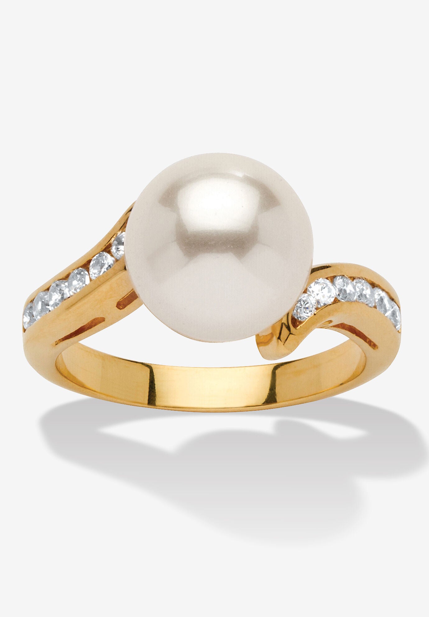.16 Tcw Round Simulated Pearl Cubic Zirconia Accent Yellow Gold-Plated Ring, GOLD, hi-res image number 0