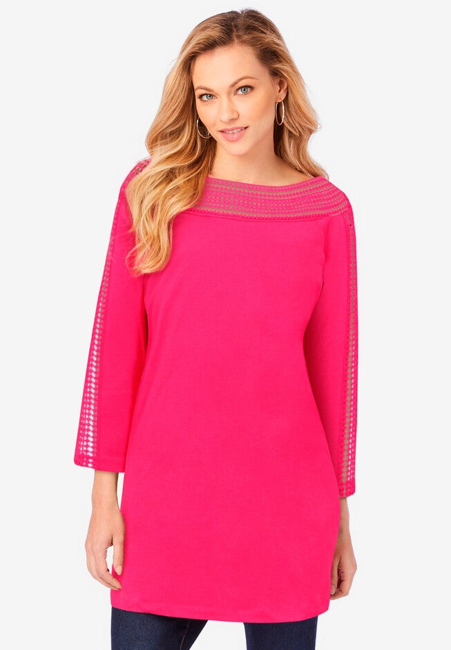 Lace-Trimmed Boatneck Tunic, PINK BURST, hi-res image number null