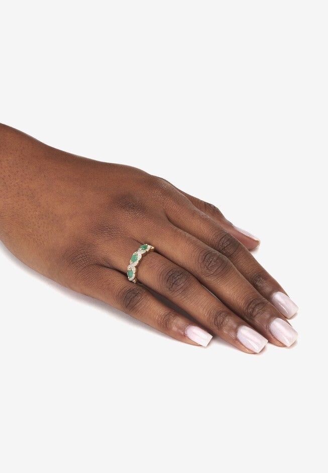 .41 Tcw Oval Genuine Emerald Diamond Accent 18K Gold-Plated Sterling Silver Ring, , alternate image number null