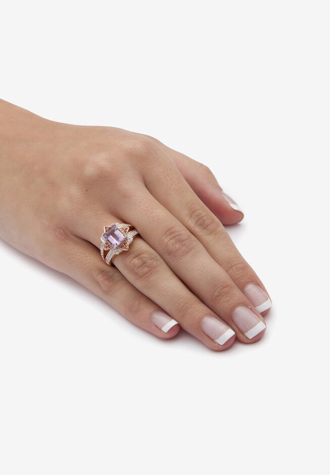 2.93 Tcw Genuine Amethyst 18K Rose Gold-Plated Sterling Silver Ring, , alternate image number 2