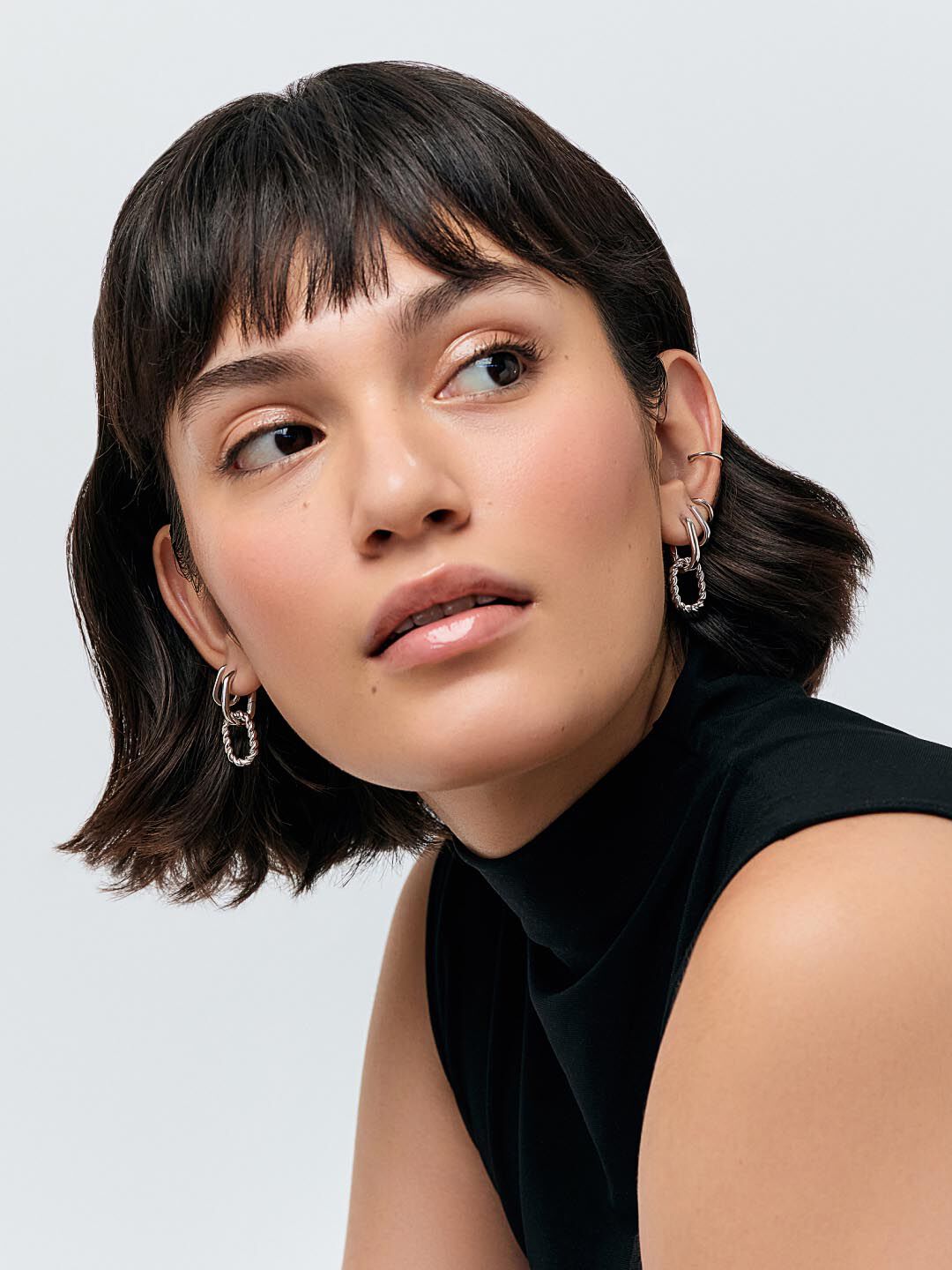 Ash Double Hoop Earrings, SILVER, alternate image number 5