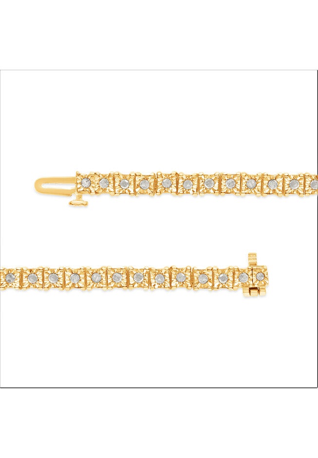 Yellow Gold Over Sterling Silver Diamond Square Frame Miracleset Tennis Bracelet 8 inches, , alternate image number null