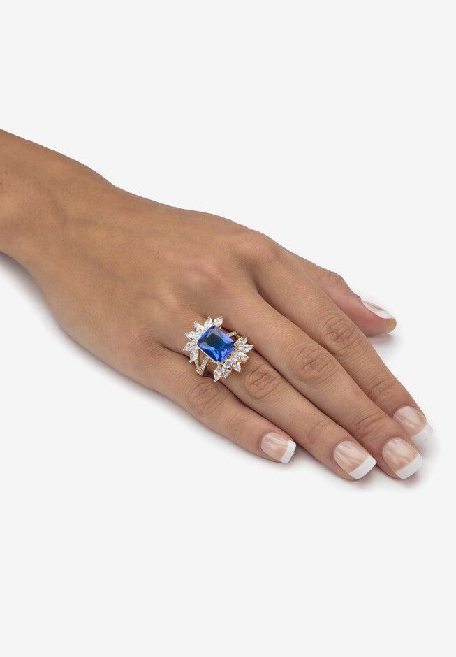 9.45 Cttw. Gold-Plated Simulated Blue Sapphire And Cubic Zirconia Ring, , alternate image number 2