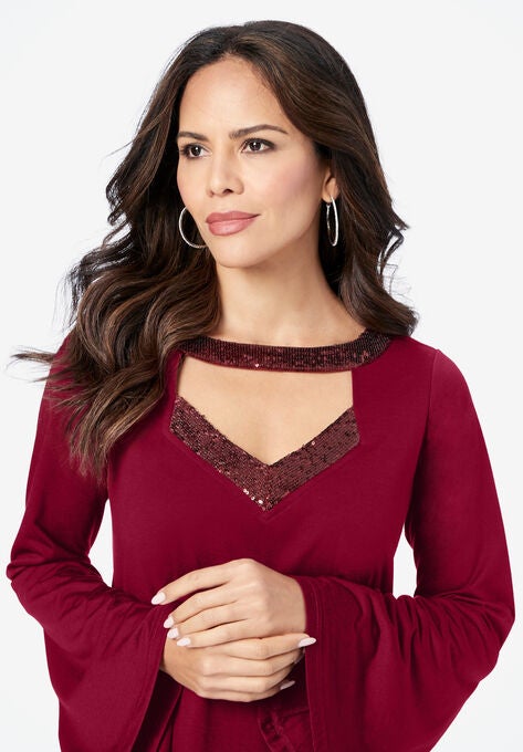 Sequin Cutout Tunic, , alternate image number null