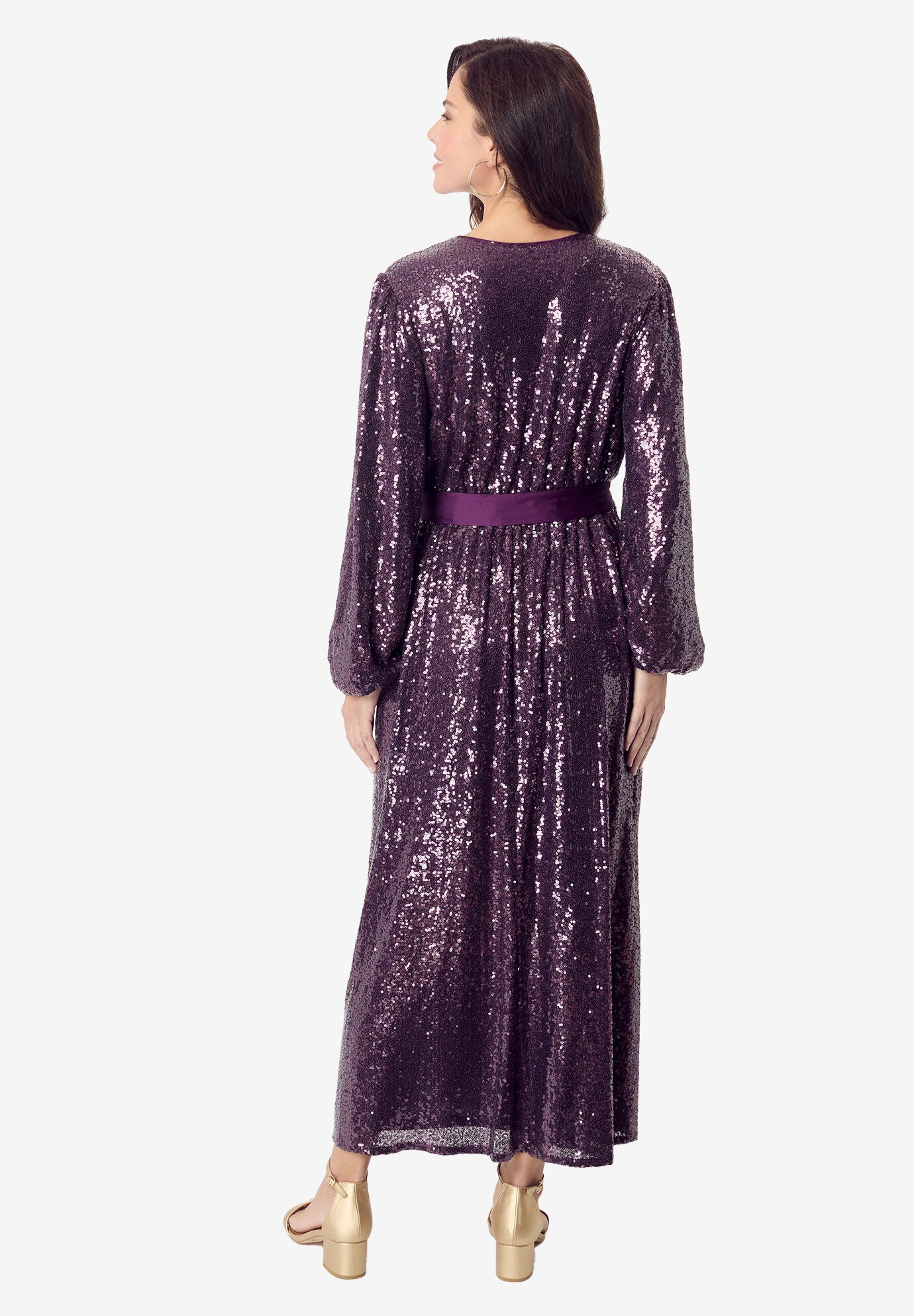 Plus Size Allover Sequin Wrap Maxi Dress, PLUM, on-hover image number 1